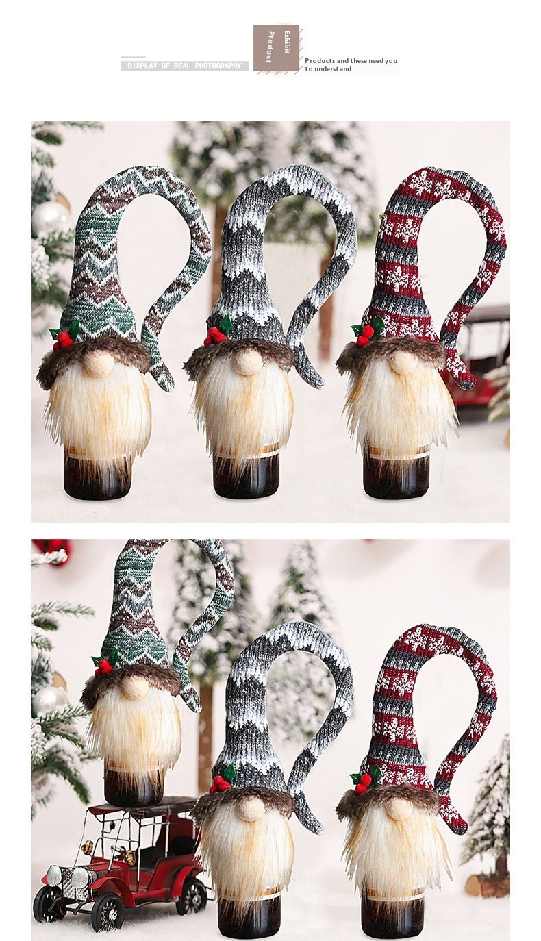 Knitted Gnome Red Wine Bottle Covers for Christmas Gifts or Holiday Decor