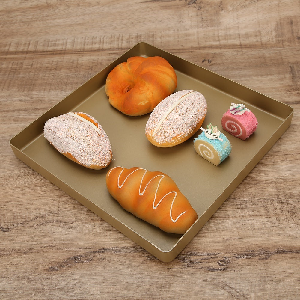 Gold-Tone Aluminum Alloy Square Shape Non-Stick Baking Tray Bread Pizza Tray Baking Tool - 28 x 28 x 3cm