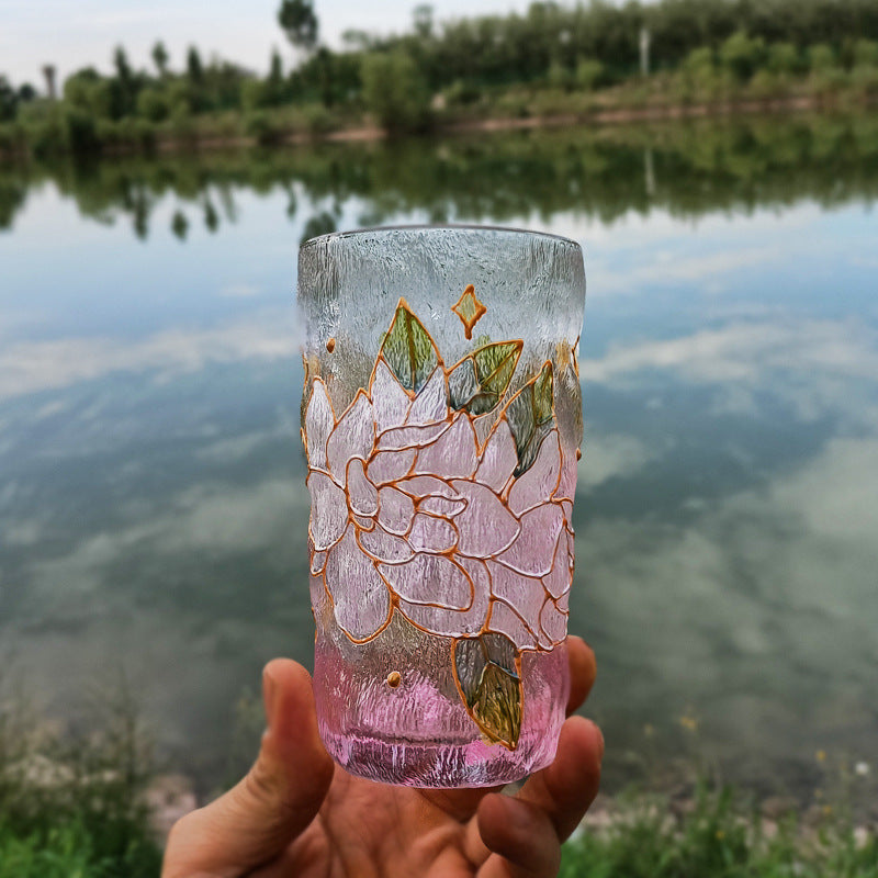 Hand-Painted Hammered Crystal Glass in One of Four Flower Patterns