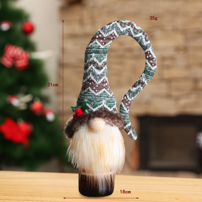 Knitted Gnome Red Wine Bottle Covers for Christmas Gifts or Holiday Decor