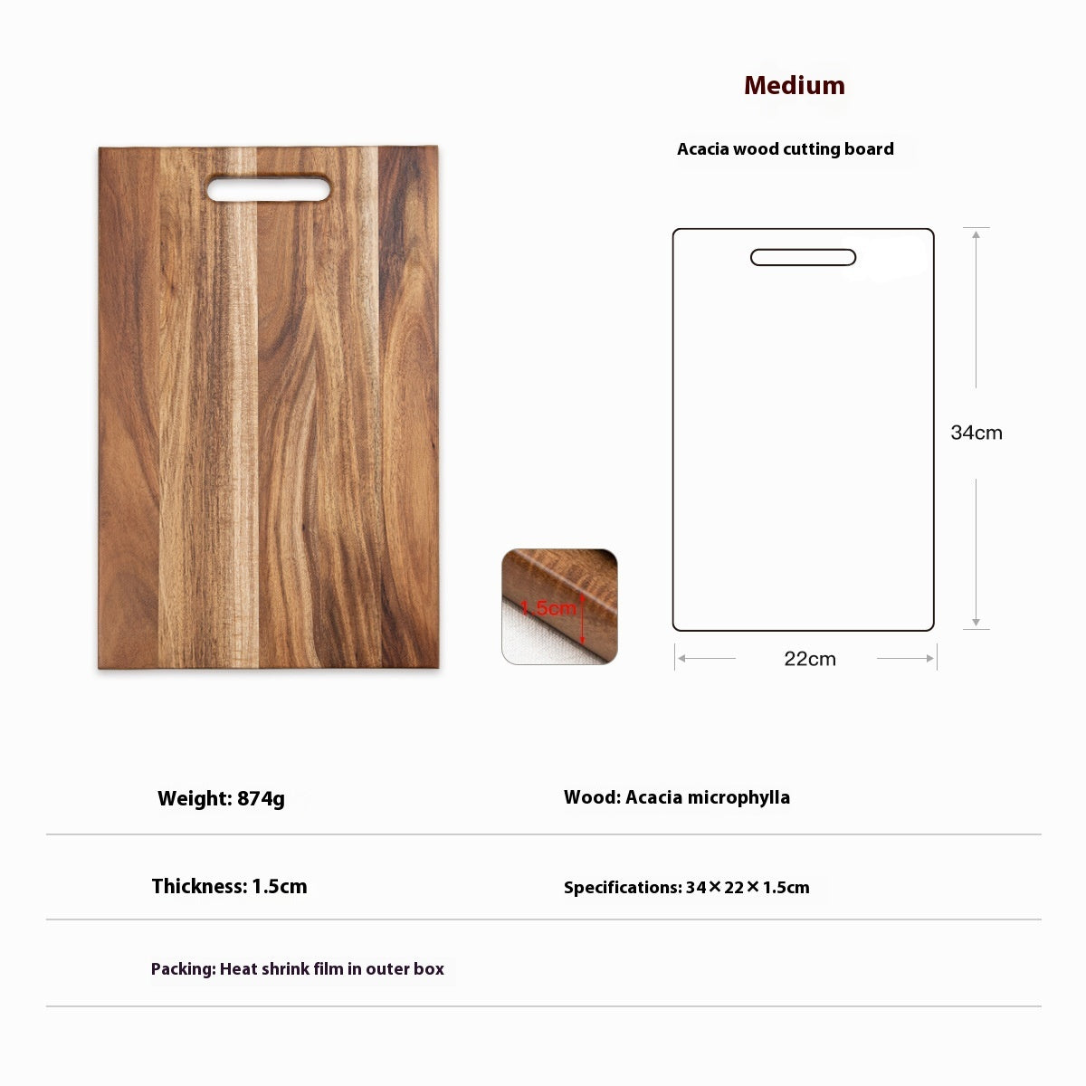 Rectangular Acacia Mangium Small or Large Simplicity Chopping Board