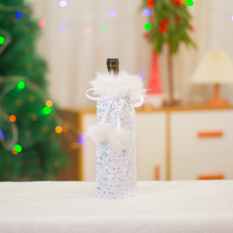 Winter or Christmas Themed Plush Wine Bags for Gifts or Festive Table Decor