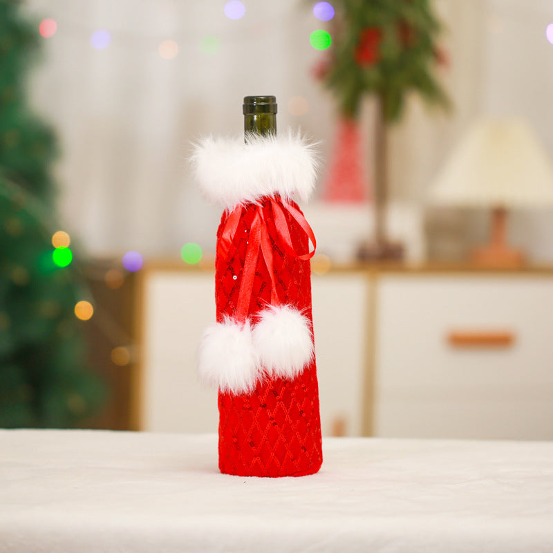 Winter or Christmas Themed Plush Wine Bags for Gifts or Festive Table Decor