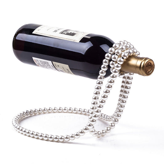 “Pearl Necklace” Suspended Wine Bottle Holder in White Gold or Black