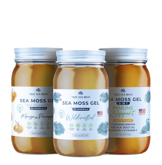 TrueSeaMoss Wildcrafted Irish Sea Moss Gel - Made with Dried Seaweed & Fresh Sea Vegetables, Seamoss - Made in USA (Mango/Pineapple, Pack of 5)