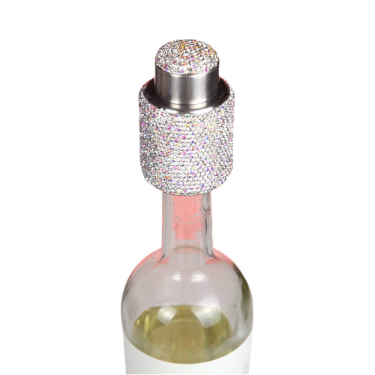 Silver Bling Dazzling Stylish Luxurious Rhinestone WHITE Wine Bottle Stopper Wine Stopper, Stocking Stuffer, Christmas Gift (Long)