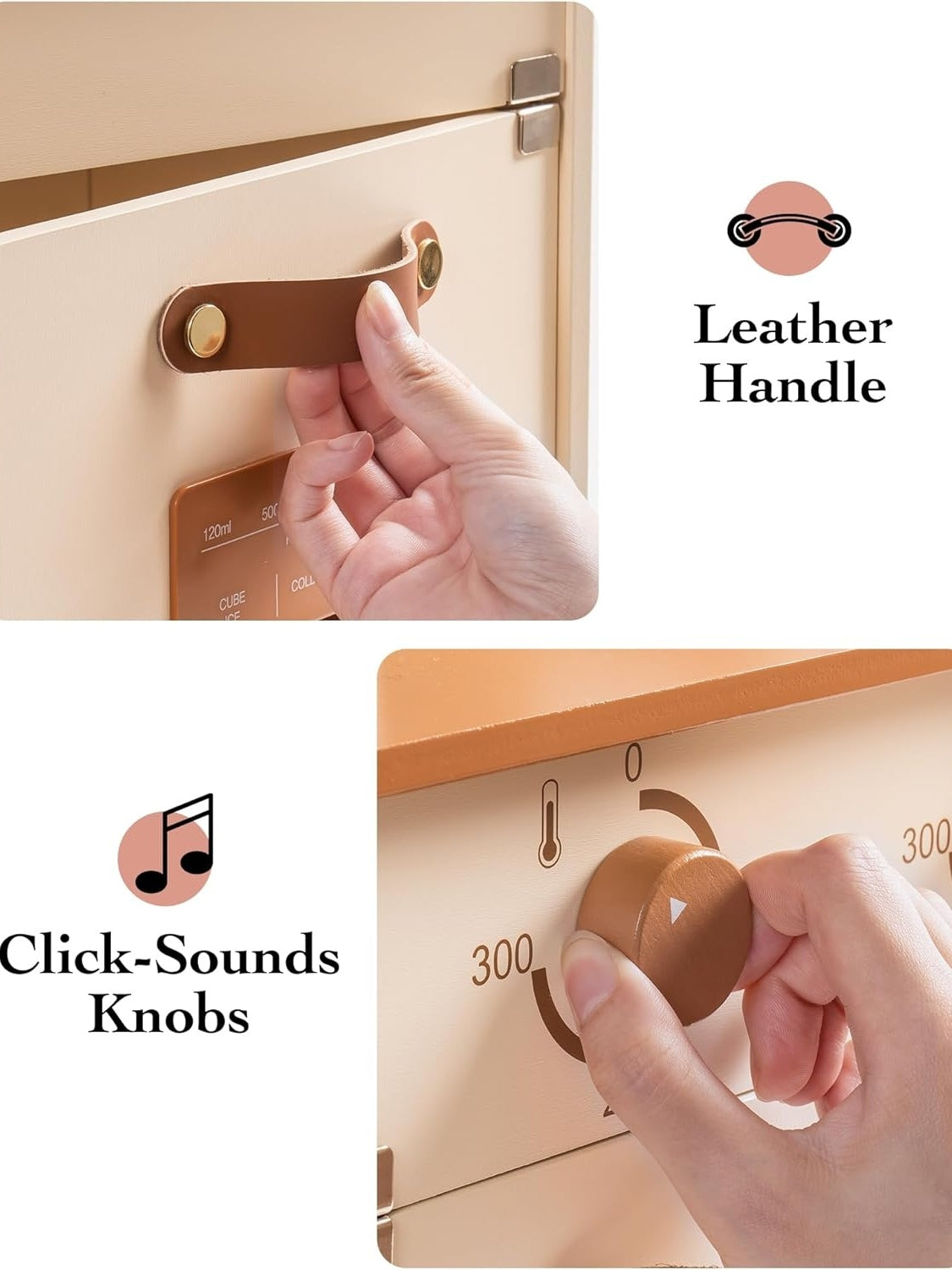 Wooden Play Kitchen with Pretend Ice Cube Dispenser for Toddlers Aged 3 and Up