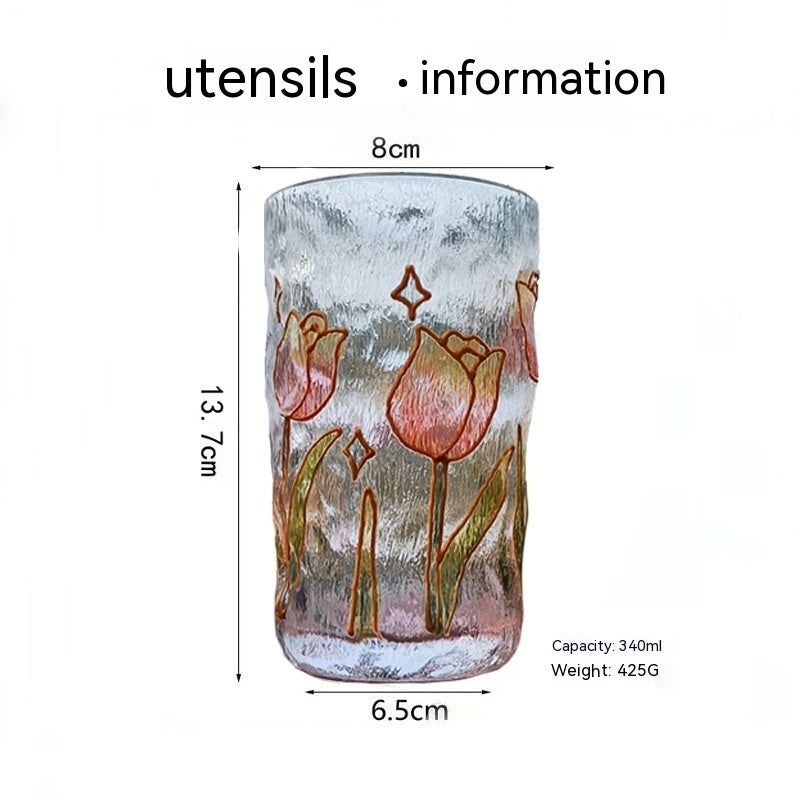Hand-Painted Hammered Crystal Glass in One of Four Flower Patterns