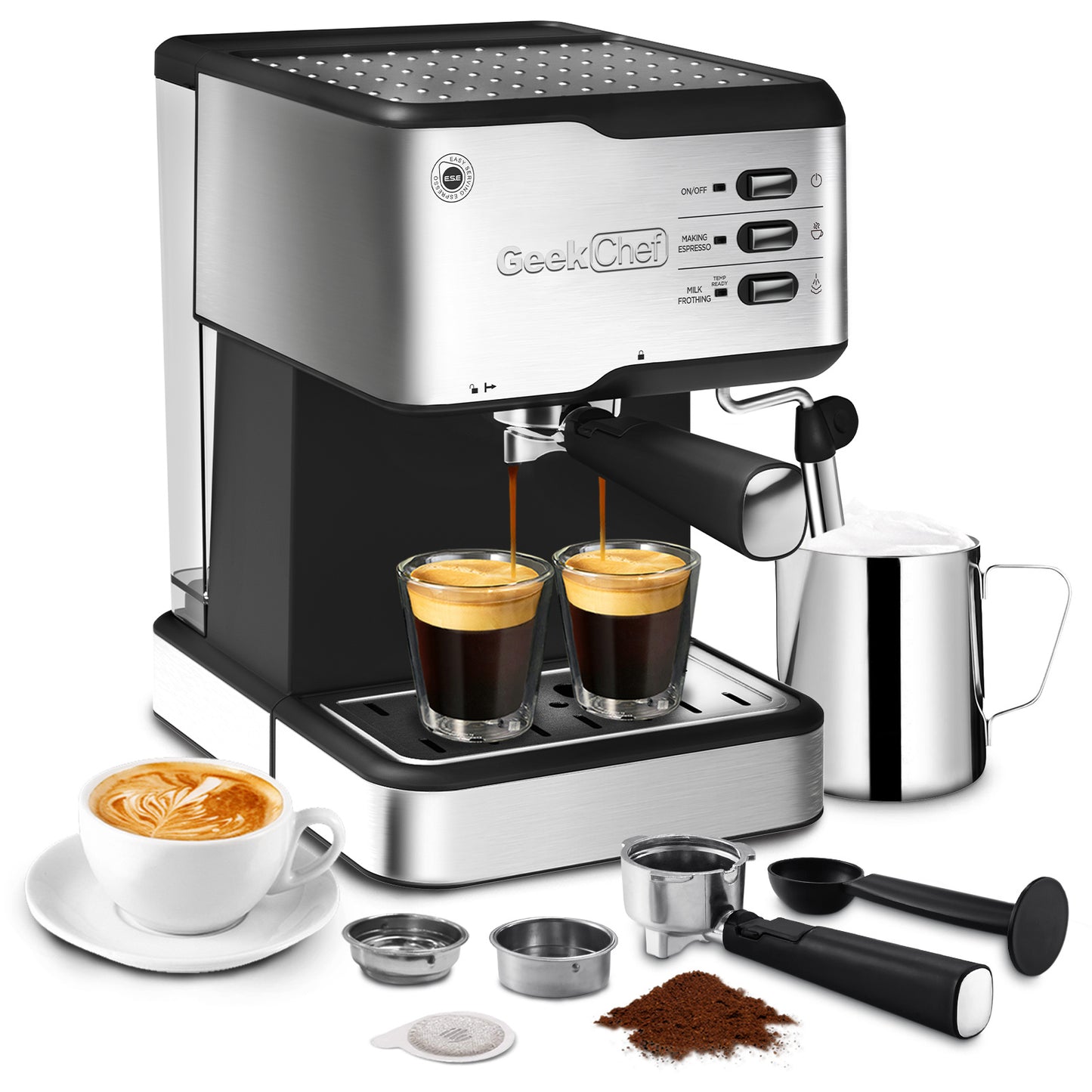 Geek Chef 20 Bar 2-in-1 Espresso, Cappuccino, and Latte Machine with Milk Frother