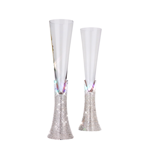 TISHAA Bling Rhinestone Champagne Glasses Set – Elegant Crystal Glass with Artificial Diamonds – 150ml Capacity, Perfect for Weddings, Anniversaries, Christmas, and Special Celebrations (Regular Set)