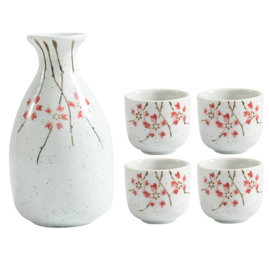 Yanagizakura Ceramic Sake Wine Set with Carafe and 4 Cups