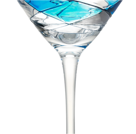 Antoni Barcelona Martini Glass Special Dry Cocktail 12 Oz. BLUE LINE Refreshment Party Mediterranean Stunning Gift Drinkware Birthday Present Weddding Anniversary (Set 2)