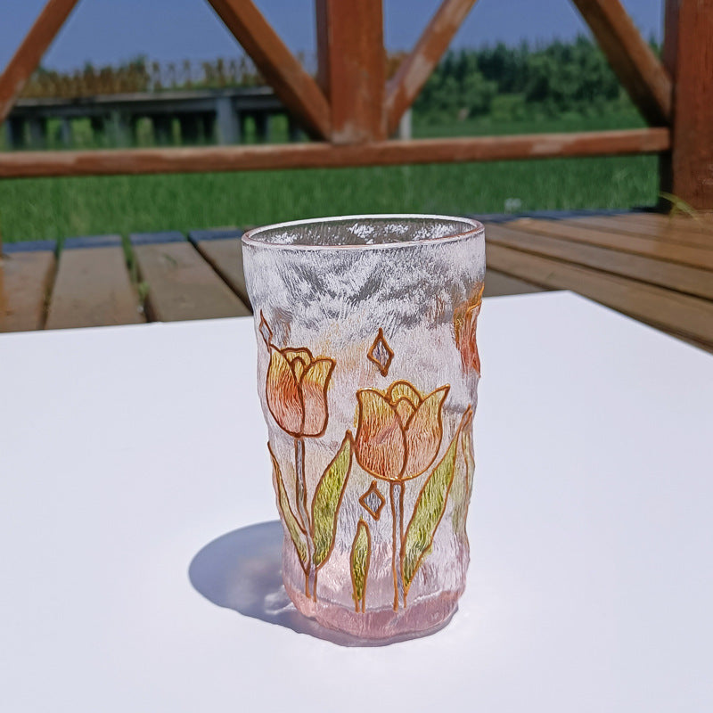 Hand-Painted Hammered Crystal Glass in One of Four Flower Patterns