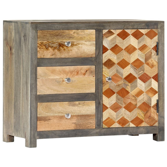 Solid Mango Wood vidaXL Side Cabinet in Stylish Grey with Geometric Design