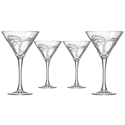 Rolf Glass Palm Tree Martini Glass | Stemmed 10 ounce Martini Glasses | Lead-Free Glass | Diamond-Wheel Engraved Cocktail Glasses | Made in the USA (Set of 4)