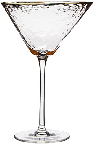 Sister.ly Drinkware Handmade Hammered Martini Glasses with Gold Rim - Gold Rimmed Martini Glasses Set of 2 and 2 Gold-Plated Cocktail Picks, Unique Martini Glass. Perfect For Cocktails.