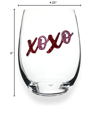 XOXO Jeweled Stemless Wine Glass, 21 oz. - Unique Gift for Women, Birthday, Cute, Fun, Not Painted, Decorated, Bling, Bedazzled, Rhinestone