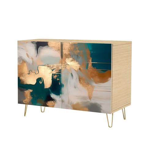 Mid-Century Sideboard Buffet Kitchen Storage Cabinet with 2 Doors Abstract oil Art mural modern artwork paint spots paint strokes blue Cupboard Console Table Bar Cabinet for Dining Room Hallway