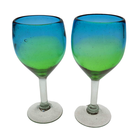 Eye4Art Wine glasses, Hand Blown, Turquoise and Green Fade, 10 oz
