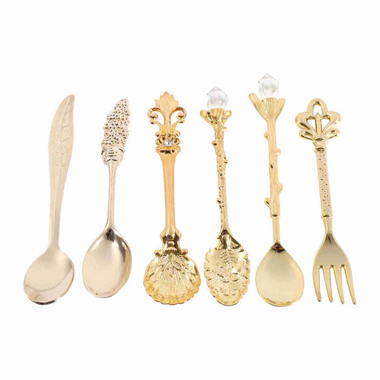 6-Piece Retro Royal Style Metal Mini Coffee Spoon and Fork Set
