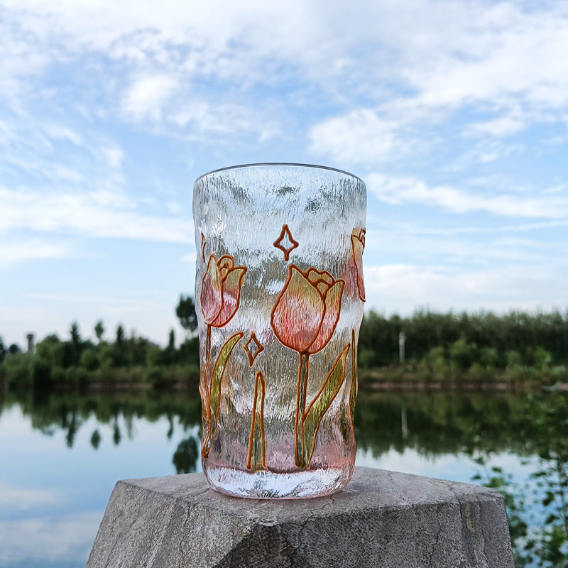 Hand-Painted Hammered Crystal Glass in One of Four Flower Patterns