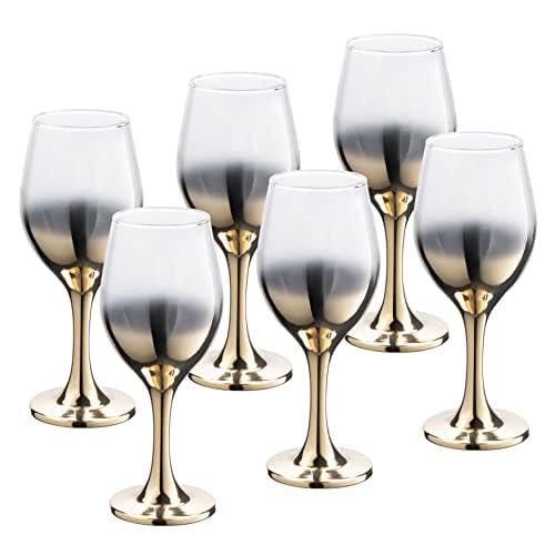 Vikko Décor Gold Ombre Wine Glasses: 14 Ounce Fancy Wine Glasses With Stem for Red and White Wine – Thick and Durable – Dishwasher Safe Goblets – Great Gift Idea – Set of 6 Decorative Wine Glasses…