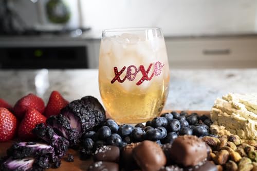 XOXO Jeweled Stemless Wine Glass, 21 oz. - Unique Gift for Women, Birthday, Cute, Fun, Not Painted, Decorated, Bling, Bedazzled, Rhinestone