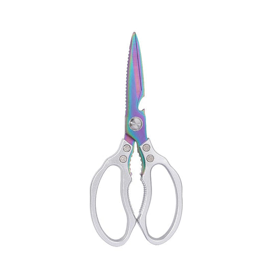 Sharp, Heavy Duty Kitchen Shears Dishwasher Safe, Kitchen Accessories Cooking Shears for Kitchen Meat Chicken Fish Poultry Herb Bread (Silver Handle, Iridescent Blade)