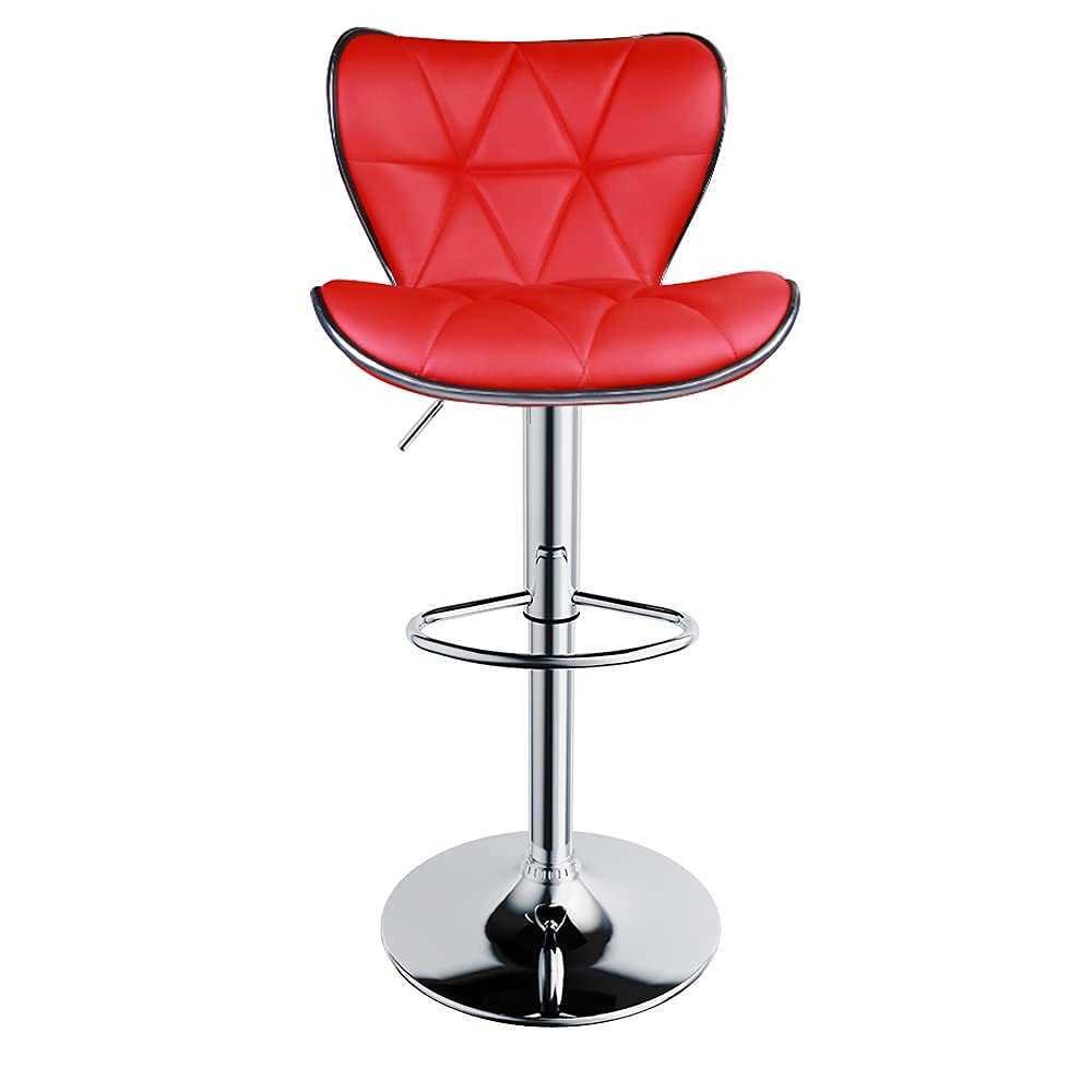 Leopard Shell Back Adjustable Swivel Bar Stools, PU Leather Padded with Back, Set of 2 (Red)