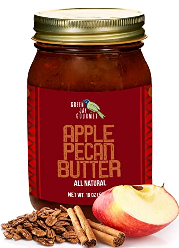 Green Jay Gourmet Apple Pecan Butter - All-Natural, Gluten-Free Fruit Spread - Pecan Apple Butter with Cinnamon - Gourmet Fruit Butter - No Corn Syrup, Preservatives or Trans-Fats - 19 Oz.