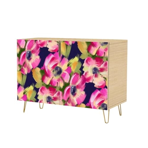 Mid-Century Sideboard Buffet Kitchen Storage Cabinet with 2 Doors Seamless pattern bright tropical flowers for summer fabrics Acrylic Cupboard Console Table Bar Cabinet for Dining Room Hallway