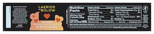 LAKRIDS BY BÜLOW - Peaches - 10.4 Oz. - Chocolate-Coated Gourmet Licorice - Sweet Licorice Core Coated in White Chocolate and Peach