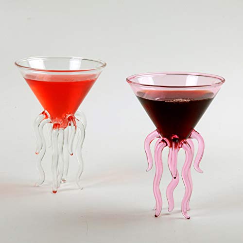 Octopus Martini Glass Creative Cocktail Drinkware Bar Goblet Tools (Pink)