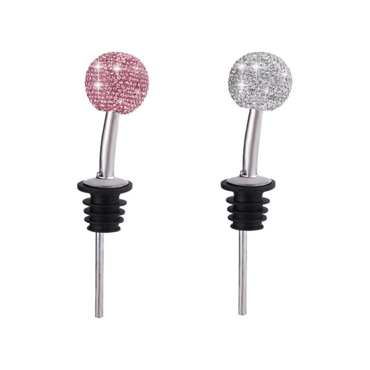 2 Pac GSRYPC Bling Bling pour spouts wtih Crystal Rhinestones cap, Bling Stainless Steel Liquor bottle pourers fit for Olive Oil Wine Vinegar Liquid (Silver+Rose gold)