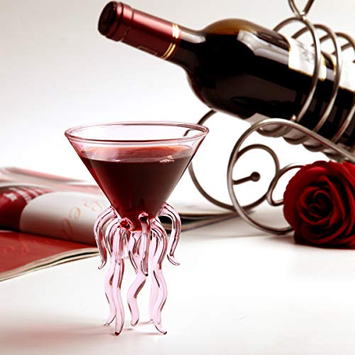 Octopus Martini Glass Creative Cocktail Drinkware Bar Goblet Tools (Pink)
