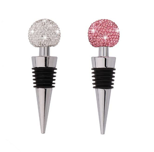 2 pack GSRYPC Bling Bling Decorative Crystal Diamond Wine Stopper,Zinc Alloy Silicone Crystal Wine Toppers Stopper Wine Set Accessories For Gifts, Bar, Holiday Party, Wedding（Silver+pink)