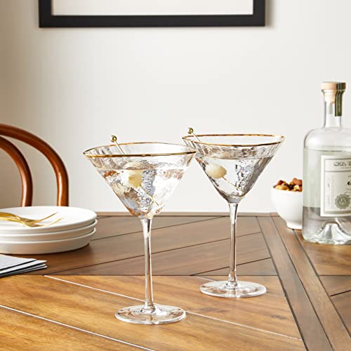 Sister.ly Drinkware Handmade Hammered Martini Glasses with Gold Rim - Gold Rimmed Martini Glasses Set of 2 and 2 Gold-Plated Cocktail Picks, Unique Martini Glass. Perfect For Cocktails.