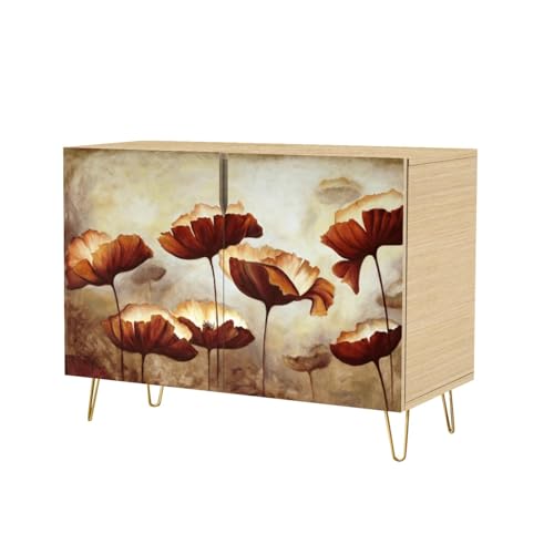 Mid-Century Sideboard Buffet Kitchen Storage Cabinet with 2 Doors Texture Canvas Cupboard Console Table Bar Cabinet for Dining Room Hallway