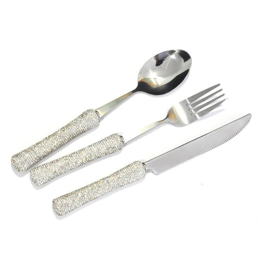 Bestbling Bling Rhinestone Crystal Dazzling Culinary Utensils Travel Set for Office, Lunch, and Travel (3, Silver)
