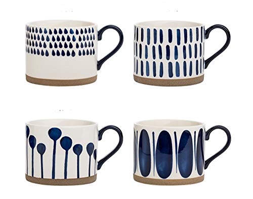 Koja 15 oz. Elegant Hand Painted Decorative Large Porcelain Ceramic Mug Set. 4 Decorative Mugs. Colorful Gift Pack. Impress & Entertain Family & Guests. Dishwasher Microwave Safe.