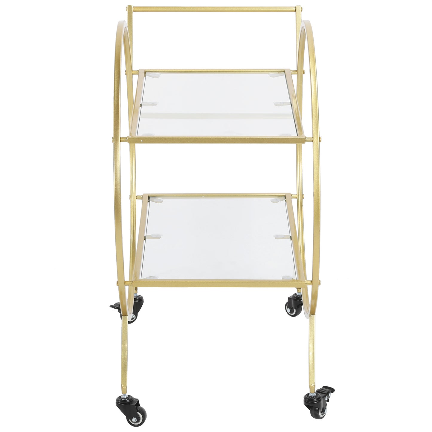 Glam Contemporary 2-Tier Gold-Toned Kitchen Trolley Bar and Serving Cart with Wheels