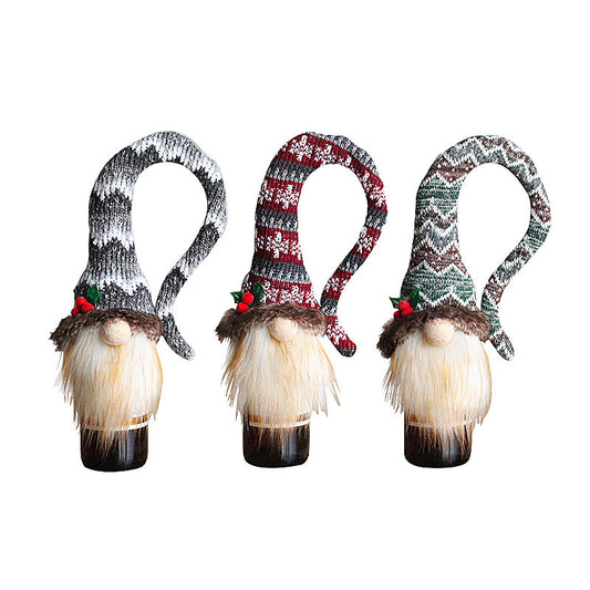 Knitted Gnome Red Wine Bottle Covers for Christmas Gifts or Holiday Decor
