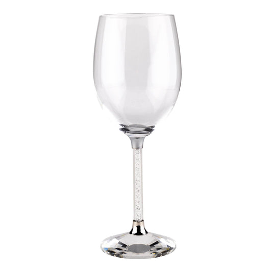 Sparkles Home Vetrina Stem Wine Glass, Sophisticated Crystal Glassware, Faceted Base, Red, White, Rosé, For Celebration Dining Table Setting, Event, Wedding, Silver, Set of 2 in Gift Box