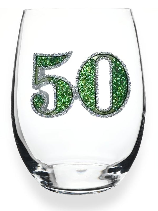 50th Birthday Jeweled Stemless Wine Glass, 21 oz.