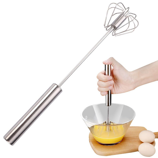 Stainless Steel Semi-Automatic Whisk, Stainless Steel Egg Whisk Hand Push Rotary Whisk Blender, Semi Automatic Whisk Hand Push Spinning Whisk for Cooking Kitchen Home Egg Milk (12 in)