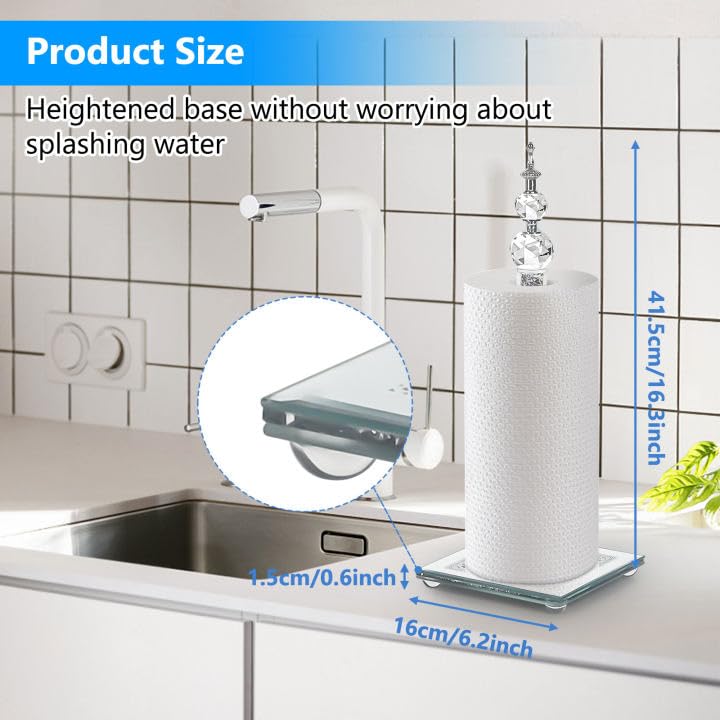 Crystal Paper Towel Holder, Bling Silver Paper Towel Roll Holder, Decorative Standing Paper Towel Holder for Kitchen Countertops Bathroom, Paper Towel Dispenser with Weighted Base (Square/Silver)