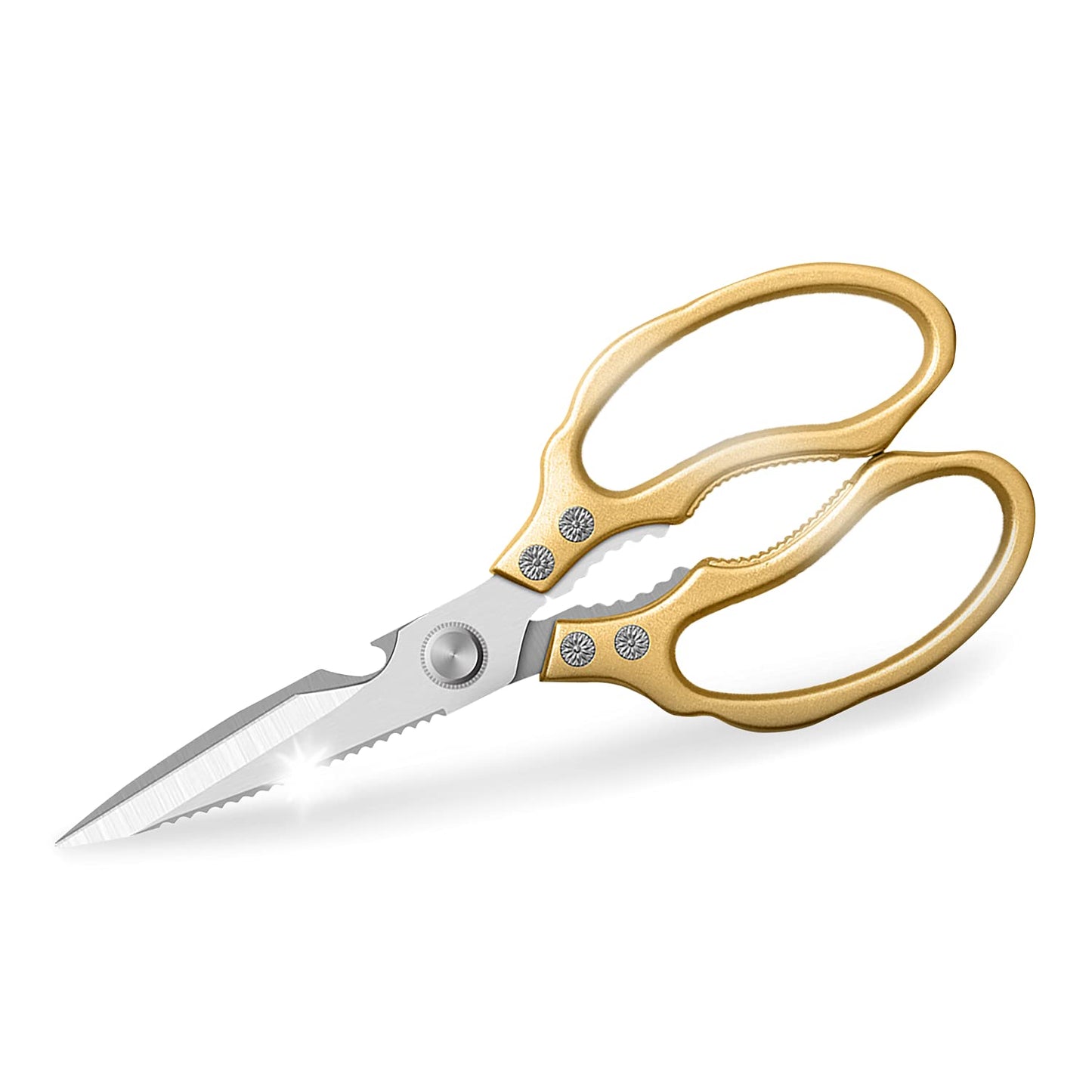Sharp, Heavy Duty Kitchen Shears Dishwasher Safe,Gold Kitchen Accessories Cooking Shears for Kitchen Meat Chicken Fish Poultry Herb Bread (Gold Handle)