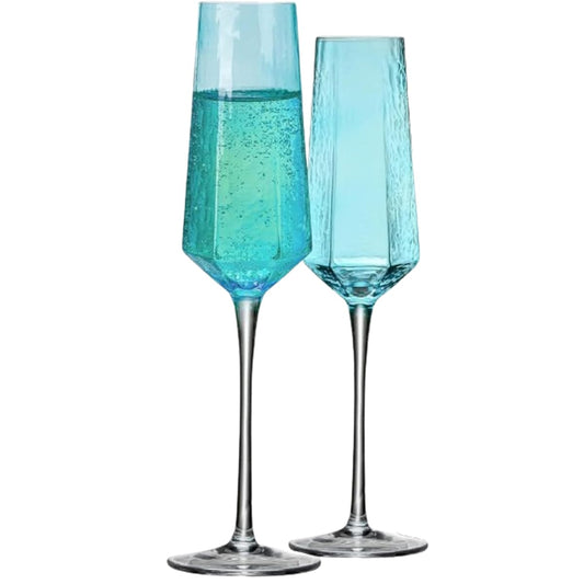 Luminthra 8 Oz. Blue Crystal Champagne Flutes, Elegant Flutes Set of 2 for Weddings, Anniversaries, and Christmas (Blue) (Blue,2 count)