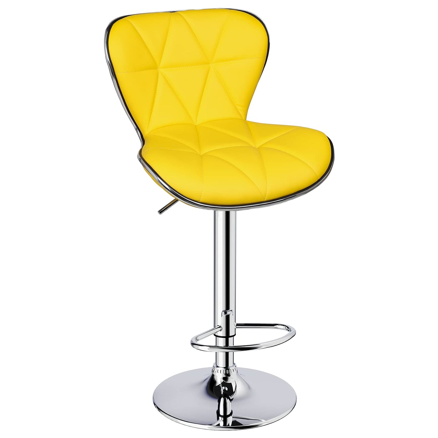 Leopard Shell Back Adjustable Swivel Bar Stools, PU Leather Padded with Back, Set of 2 (Yellow)