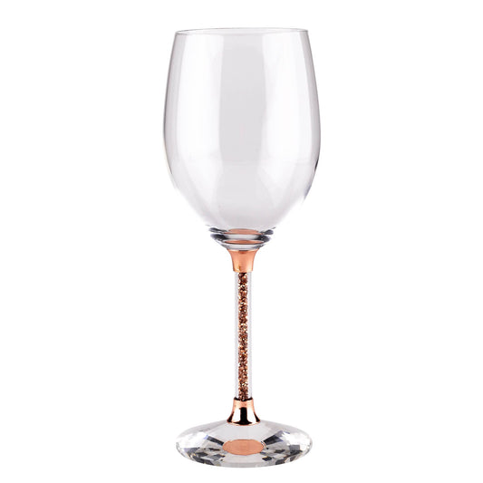 Sparkles Home Vetrina Stem Wine Glass, Sophisticated Crystal Glassware, Faceted Base, Red, White, Rosé, For Celebration Dining Table Setting, Event, Wedding, Rose Gold, Set of 2 in Gift Box